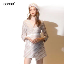 Load image into Gallery viewer, SONDR 2019Elegant Women Sequin Dress Female Sexy V neck Asymmetrical Paillette Short Wrap Dress For Party Luxury Christmas Dress