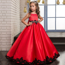 Load image into Gallery viewer, Christmas Fancy Flower Girl Dress Floor Length Button Draped Red sleeveless Satin cloth Ball Gowns for Kids Glitz 0-14Y