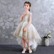 Load image into Gallery viewer, Girls Children Shoulderless Nobel Fancy Champagne Flowers Birthday Tail Dress Kids Children Communion Dresses For Christmas 3-15