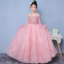 Load image into Gallery viewer, Autumn New Girls Children Fashion Shoulderless Wedding Dress Tulle Princess Birthday Dress Christmas Gown First Communion Dress