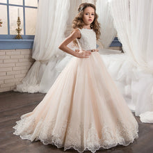 Load image into Gallery viewer, Christmas fancy flower girl dresses floor length sleeveless pink buttons put on Tulle ball gown for children 2-13 flashy new old