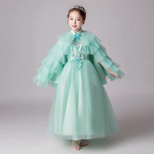 Load image into Gallery viewer, Children Girls Fashion Appliques Flowers Model Catwalk Dress Cloak Christmas Year Holiday Party Princess Wedding Dress 3~13yrs