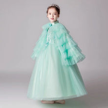 Load image into Gallery viewer, Children Girls Fashion Appliques Flowers Model Catwalk Dress Cloak Christmas Year Holiday Party Princess Wedding Dress 3~13yrs