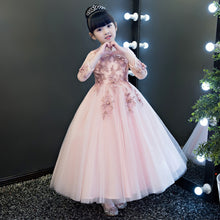 Load image into Gallery viewer, Baby Girl Cosplay Costume Birthday Wedding Ball Gown DressRed-Wine Pink Color Girls Children Christmas Party Long Lace Dresses