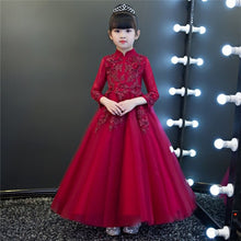 Load image into Gallery viewer, Baby Girl Cosplay Costume Birthday Wedding Ball Gown DressRed-Wine Pink Color Girls Children Christmas Party Long Lace Dresses