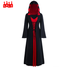 Load image into Gallery viewer, Hooded Halloween cosplay robe dresses Christmas Women's dress Plus Size Lace Up Patchwork Long Sleeve Dress Vestidos Verano #ZC