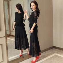 Load image into Gallery viewer, High Quality Elegant hollow out ruffles lace dress Women vintage long sleeve slim long dress Sexy christmas party dress vestidos