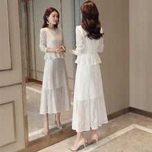Load image into Gallery viewer, High Quality Elegant hollow out ruffles lace dress Women vintage long sleeve slim long dress Sexy christmas party dress vestidos