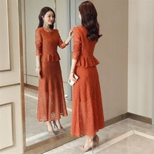 Load image into Gallery viewer, High Quality Elegant hollow out ruffles lace dress Women vintage long sleeve slim long dress Sexy christmas party dress vestidos