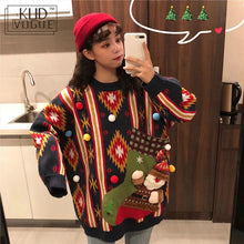 Load image into Gallery viewer, Korean Winter Ugly Christmas Sweaters Pullover Women Jumper Oversized Knitted Lovers Red Sweater Long Sleeve O-neck Snowman Tops