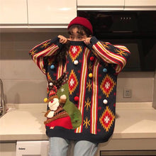 Load image into Gallery viewer, Korean Winter Ugly Christmas Sweaters Pullover Women Jumper Oversized Knitted Lovers Red Sweater Long Sleeve O-neck Snowman Tops