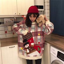 Load image into Gallery viewer, Korean Winter Ugly Christmas Sweaters Pullover Women Jumper Oversized Knitted Lovers Red Sweater Long Sleeve O-neck Snowman Tops