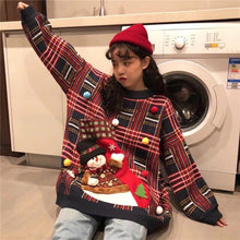 Load image into Gallery viewer, Korean Winter Ugly Christmas Sweaters Pullover Women Jumper Oversized Knitted Lovers Red Sweater Long Sleeve O-neck Snowman Tops