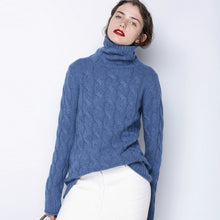 Load image into Gallery viewer, Women's Fall Winter Long Thick Denim Blue Grey Cashmere Sweater Women Ugly Christmas Turtleneck Sweater Female Cable Knit Jumper