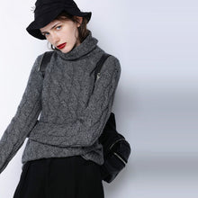 Load image into Gallery viewer, Women's Fall Winter Long Thick Denim Blue Grey Cashmere Sweater Women Ugly Christmas Turtleneck Sweater Female Cable Knit Jumper