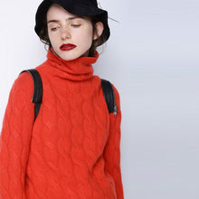 Load image into Gallery viewer, Women's Fall Winter Long Thick Denim Blue Grey Cashmere Sweater Women Ugly Christmas Turtleneck Sweater Female Cable Knit Jumper