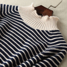Load image into Gallery viewer, Female Long Striped Cashmere Sweater Women Half Turtleneck Knitted Christmas Sweaters And Pullovers Fashion Tops Warm Jumpers