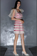 Load image into Gallery viewer, See Orange Black Elf Organza Bow Knot Christmas Dress Pearls Sexy Club Square Collar Striped Winter Dress Women Mini Dress Party