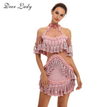 Load image into Gallery viewer, Christmas Dress Bodycon Women Winter  Dress 2016 Long Sleeve Bodycon Mini Dress High Quality Blue Beaded And Tassel Dresses hl