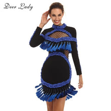 Load image into Gallery viewer, Christmas Dress Bodycon Women Winter  Dress 2016 Long Sleeve Bodycon Mini Dress High Quality Blue Beaded And Tassel Dresses hl