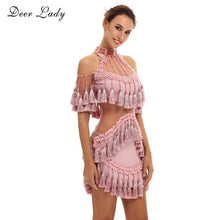 Load image into Gallery viewer, Christmas Dress Bodycon Women Winter  Dress 2016 Long Sleeve Bodycon Mini Dress High Quality Blue Beaded And Tassel Dresses hl