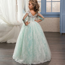 Load image into Gallery viewer, Christmas fancy flower girl dresses floor length sleeveless light green buttons put on Tulle ball gown for children 2-13 flashy