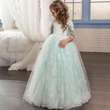 Load image into Gallery viewer, Christmas fancy flower girl dresses floor length sleeveless light green buttons put on Tulle ball gown for children 2-13 flashy