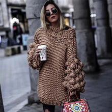 Load image into Gallery viewer, Warm Winter Sweater Women Loose Hand Knitted Sweaters Lantern Sleeve Bohemian Pullover Thick Christmas Sweater Jumper Kerst Trui