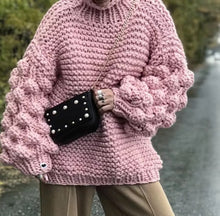 Load image into Gallery viewer, Warm Winter Sweater Women Loose Hand Knitted Sweaters Lantern Sleeve Bohemian Pullover Thick Christmas Sweater Jumper Kerst Trui