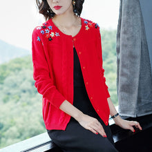 Load image into Gallery viewer, Women Open Stitch Knit O-neck christmas soft Sweater Cardigans Loose elegant lady yellow/red tricot Cardigan Top female