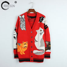 Load image into Gallery viewer, ORDEESON Long Cardigan Cat Designer Sweater Runway 2017 Deep V Neck Top Christmas Sweater Jersey Womens Sweaters Coat Cardigan