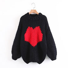 Load image into Gallery viewer, Self Duna Autumn Winter Half Turtleneck Sweater Pullover Warm Knitting Christmas Jumper Love Black White Women Knitted Sweater