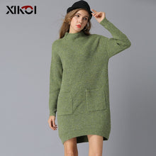 Load image into Gallery viewer, Christmas Knitted Sweaters Women Solid Pullovers With Pockets Casual Half-Turtleneck Pull Femme Jumper Feminino Knitting Sweater