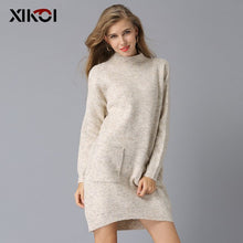 Load image into Gallery viewer, Christmas Knitted Sweaters Women Solid Pullovers With Pockets Casual Half-Turtleneck Pull Femme Jumper Feminino Knitting Sweater