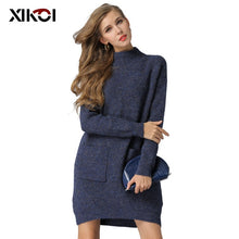 Load image into Gallery viewer, Christmas Knitted Sweaters Women Solid Pullovers With Pockets Casual Half-Turtleneck Pull Femme Jumper Feminino Knitting Sweater