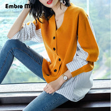 Load image into Gallery viewer, Women Open Stitch Knit Oversized V-neck christmas Sweater Cardigans Loose elegant lady yellow/red tricot Cardigan Top female