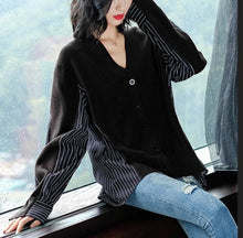 Load image into Gallery viewer, Women Open Stitch Knit Oversized V-neck christmas Sweater Cardigans Loose elegant lady yellow/red tricot Cardigan Top female