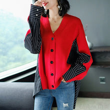 Load image into Gallery viewer, Women Open Stitch Knit Oversized V-neck christmas Sweater Cardigans Loose elegant lady yellow/red tricot Cardigan Top female